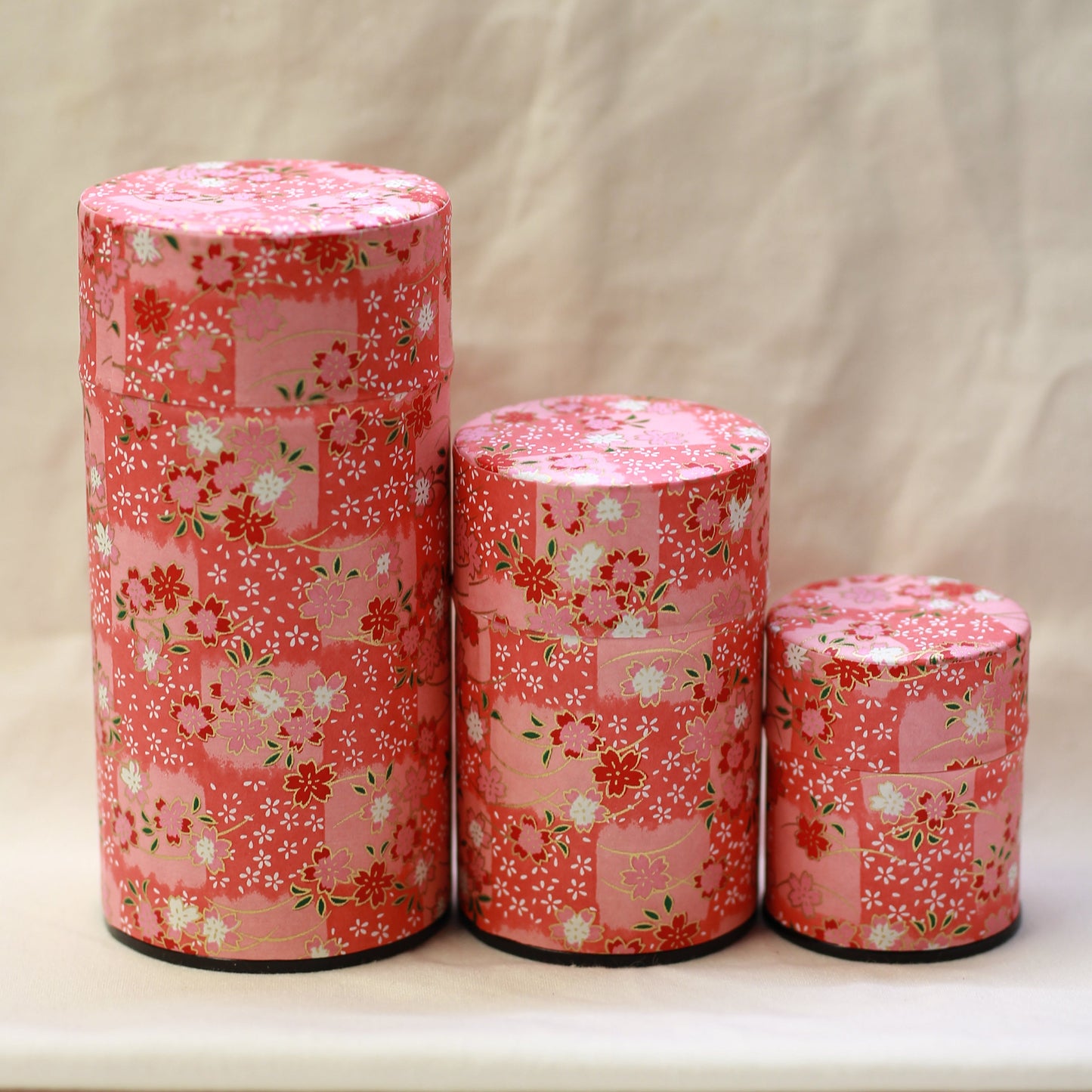 Red Washi Paper Metal Tea Caddy - Set 1