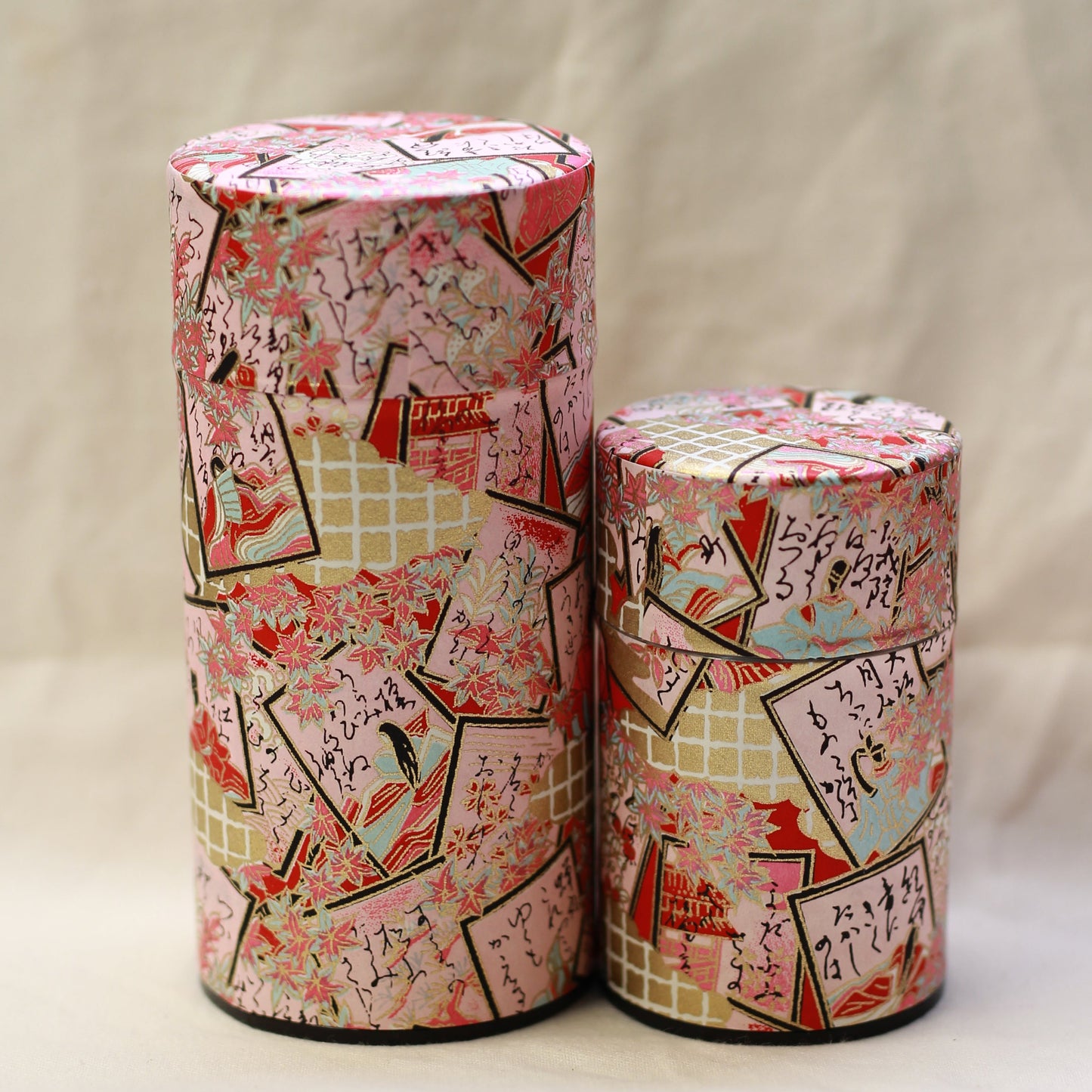 Pink Washi Paper Metal Tea Caddy Set 3
