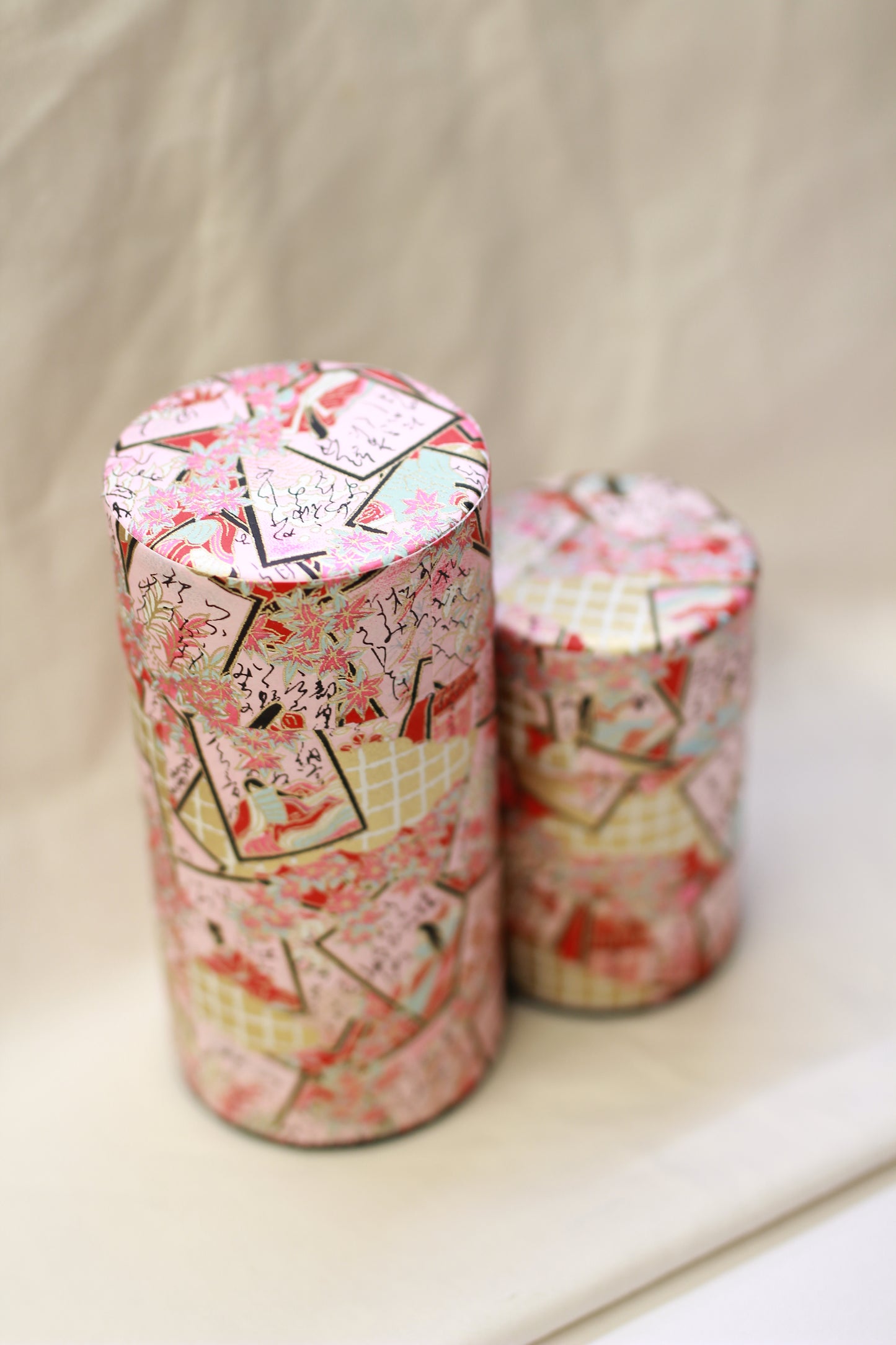 Pink Washi Paper Metal Tea Caddy Set 3