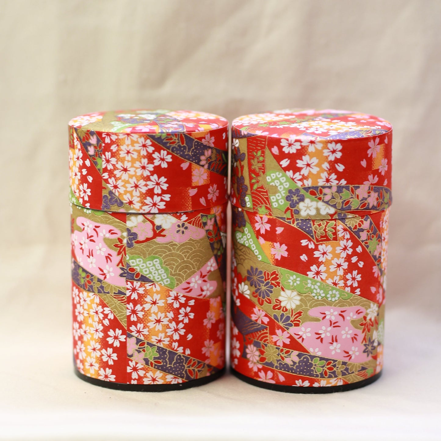 Red Washi Paper Metal Tea Caddy - Set 2