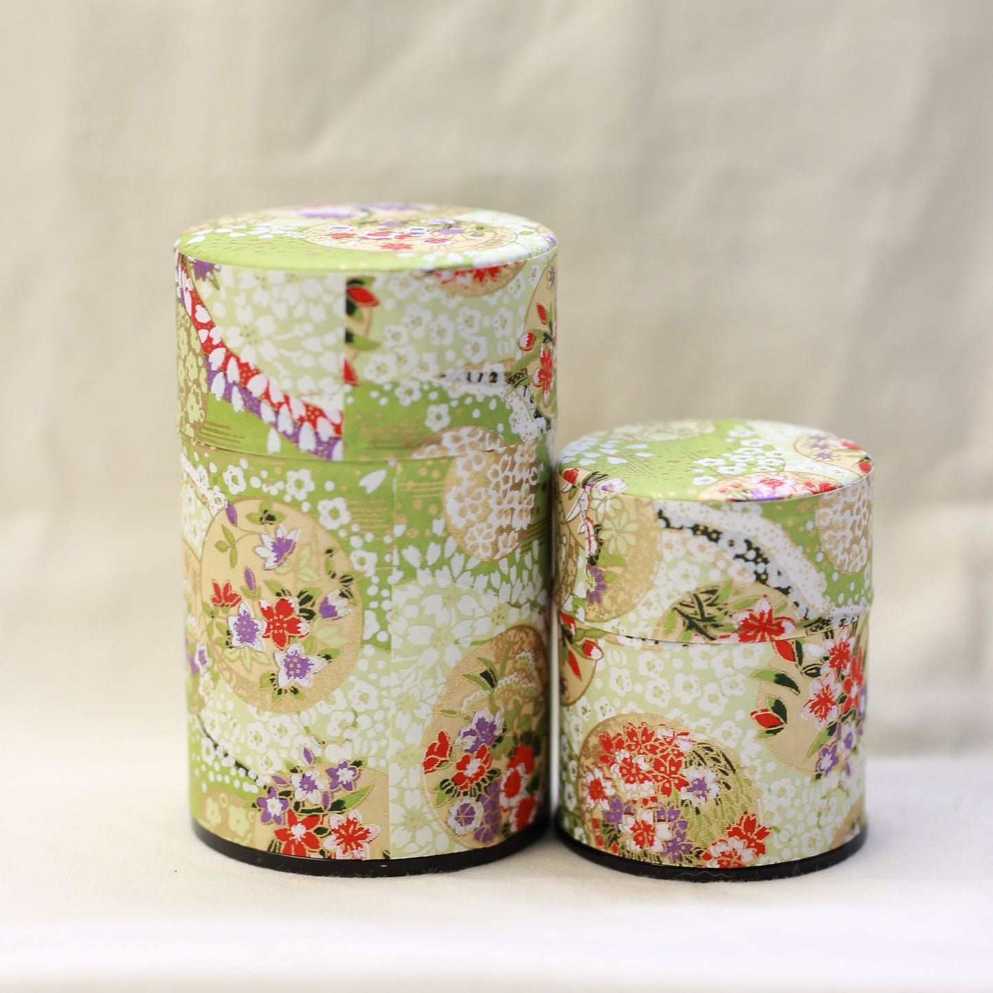 Green Washi Paper Metal Tea Caddy Set 2
