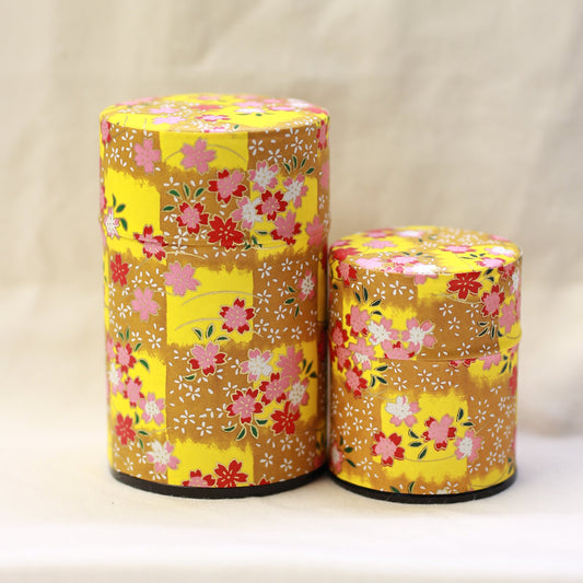 Yellow Washi Paper Metal Tea Caddy Set 2