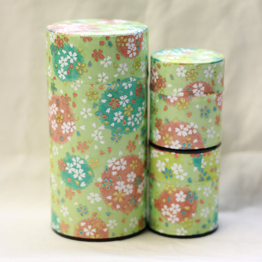 Green Washi Paper Metal Tea Caddy Set 1